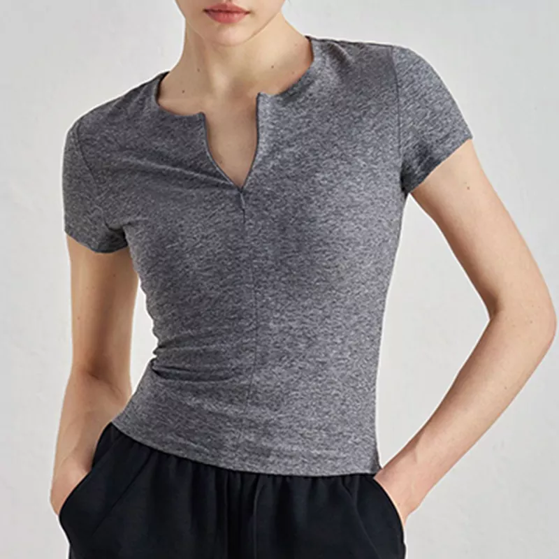 Fitted Zip Short-Sleeve Yoga Top
