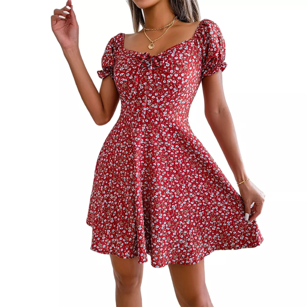 New Floral Square Neck Mini Dress