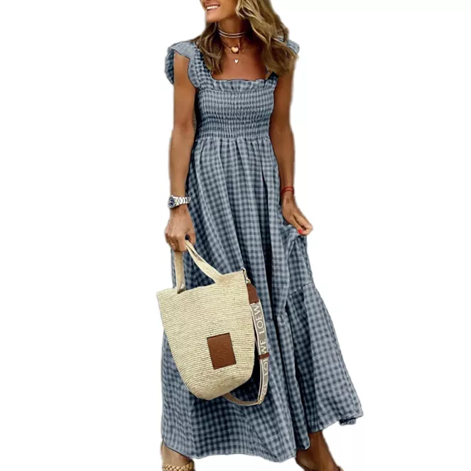 Ruffle Strap Square Neck Summer Maxi Dress