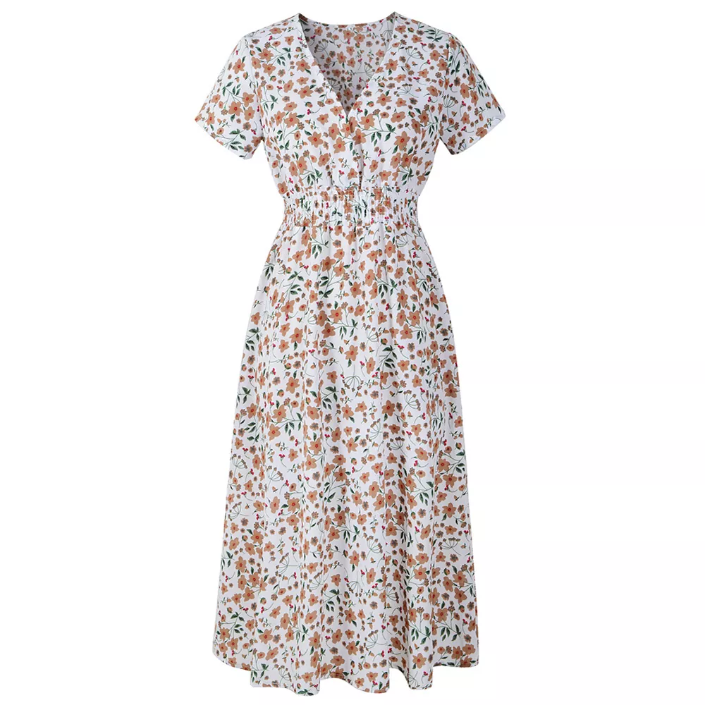 V-Neck Floral Soft Summer Maxi Dress