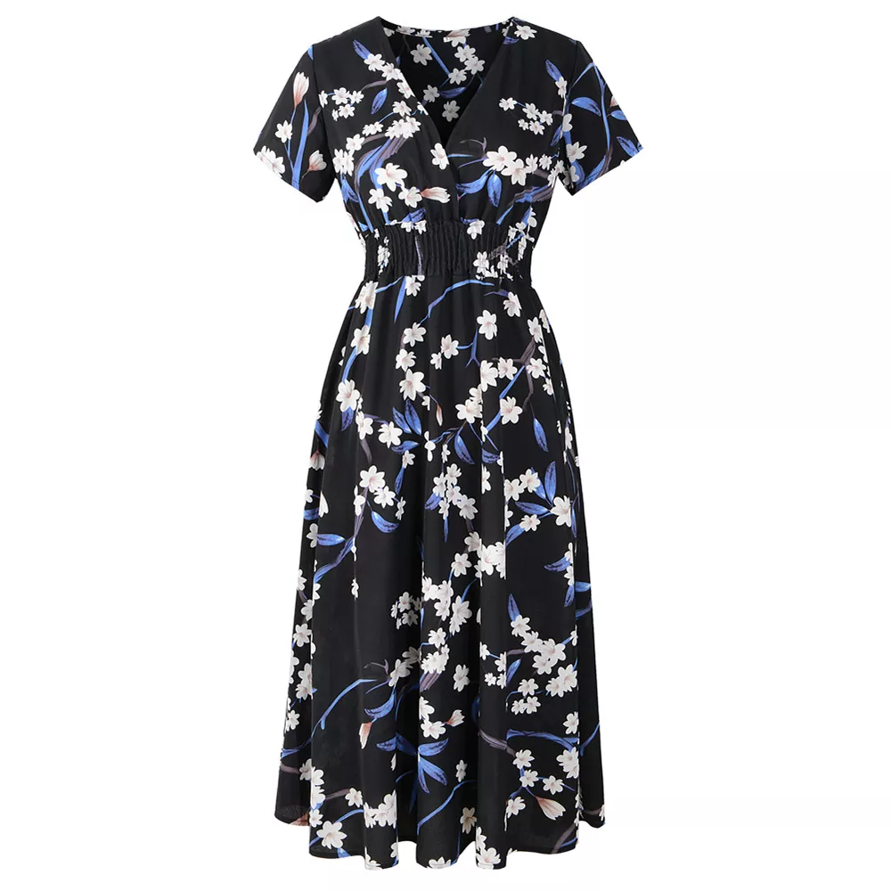 V-Neck Floral Soft Summer Maxi Dress