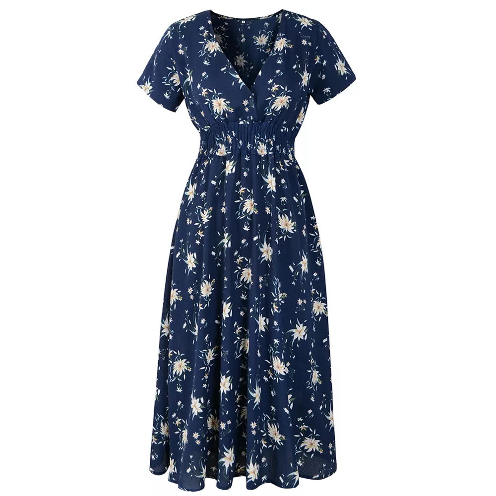 V-Neck Floral Soft Summer Maxi Dress