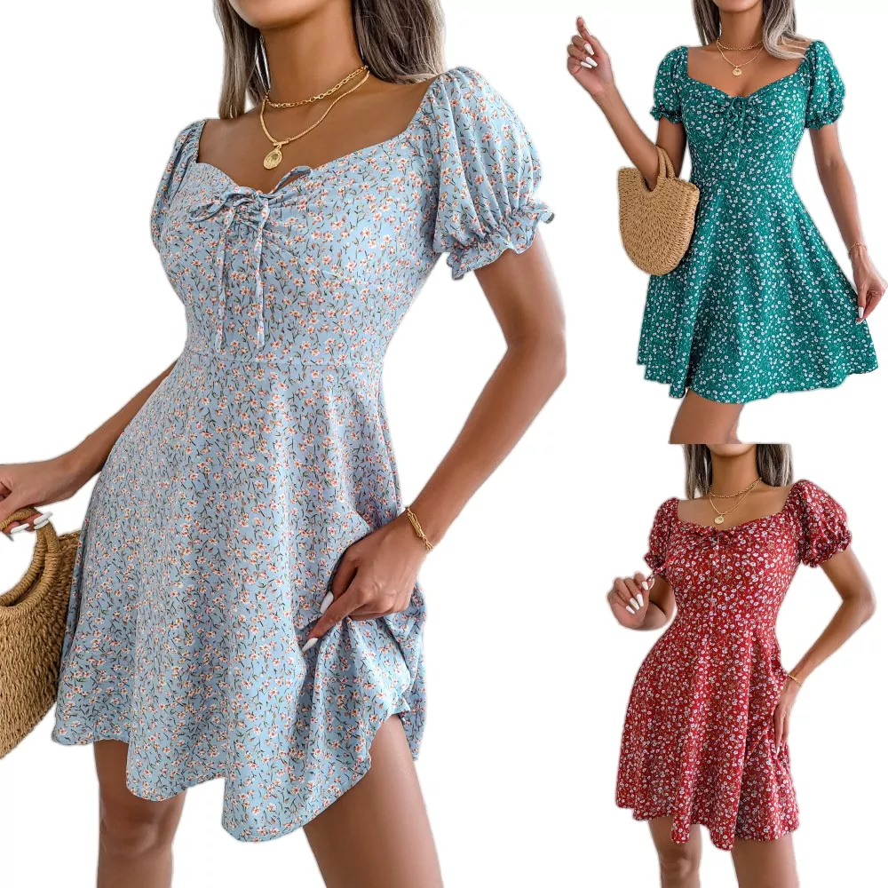 New Floral Square Neck Mini Dress