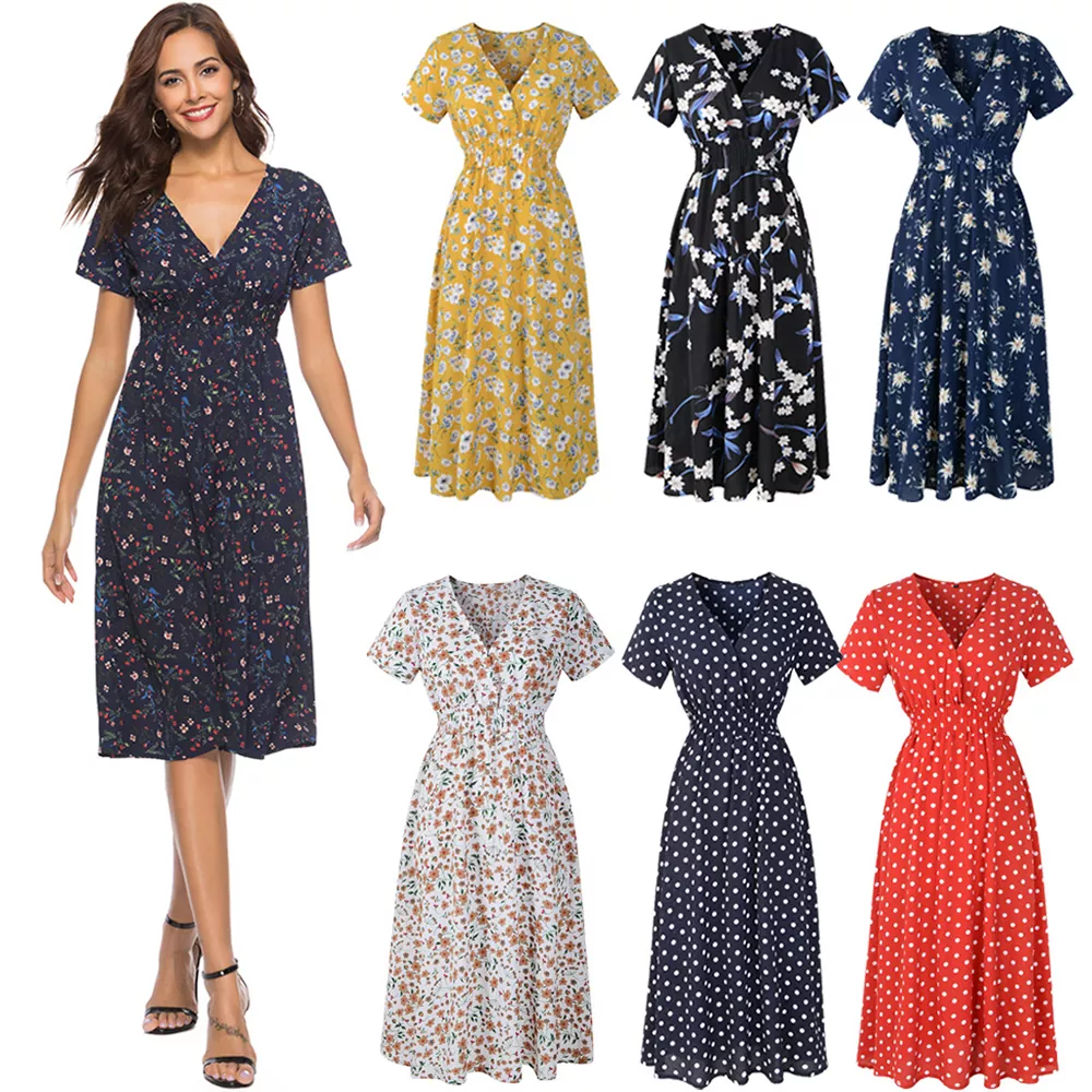 V-Neck Floral Soft Summer Maxi Dress